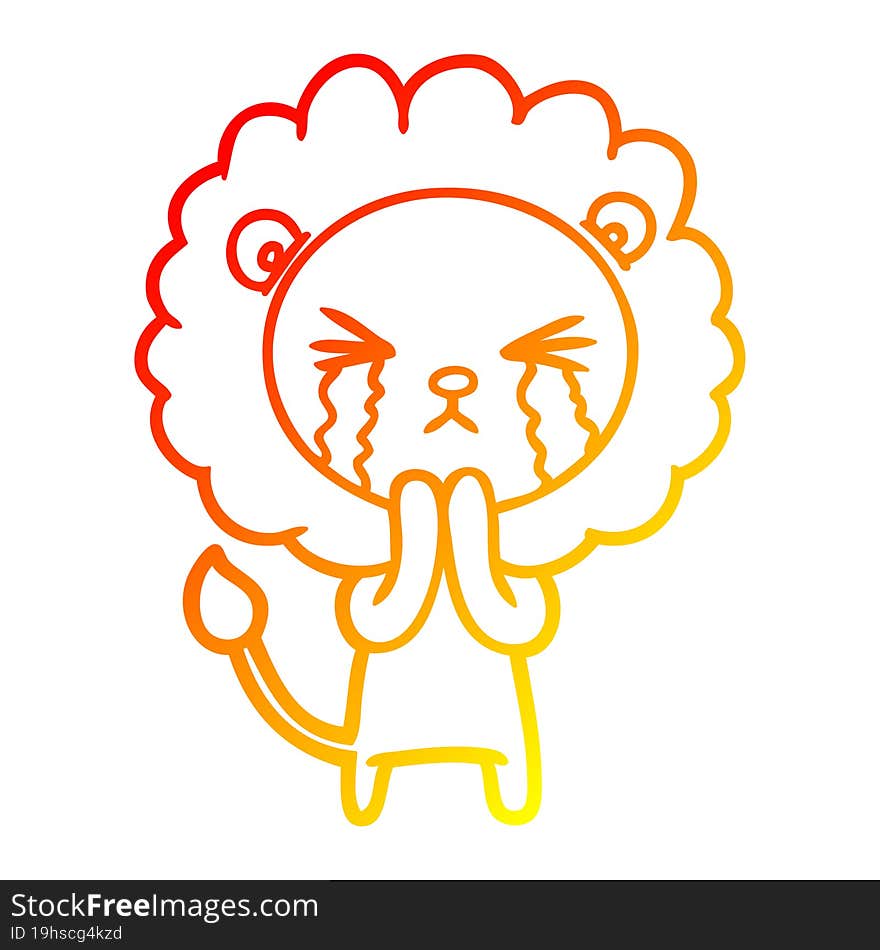 warm gradient line drawing cartoon crying lion praying