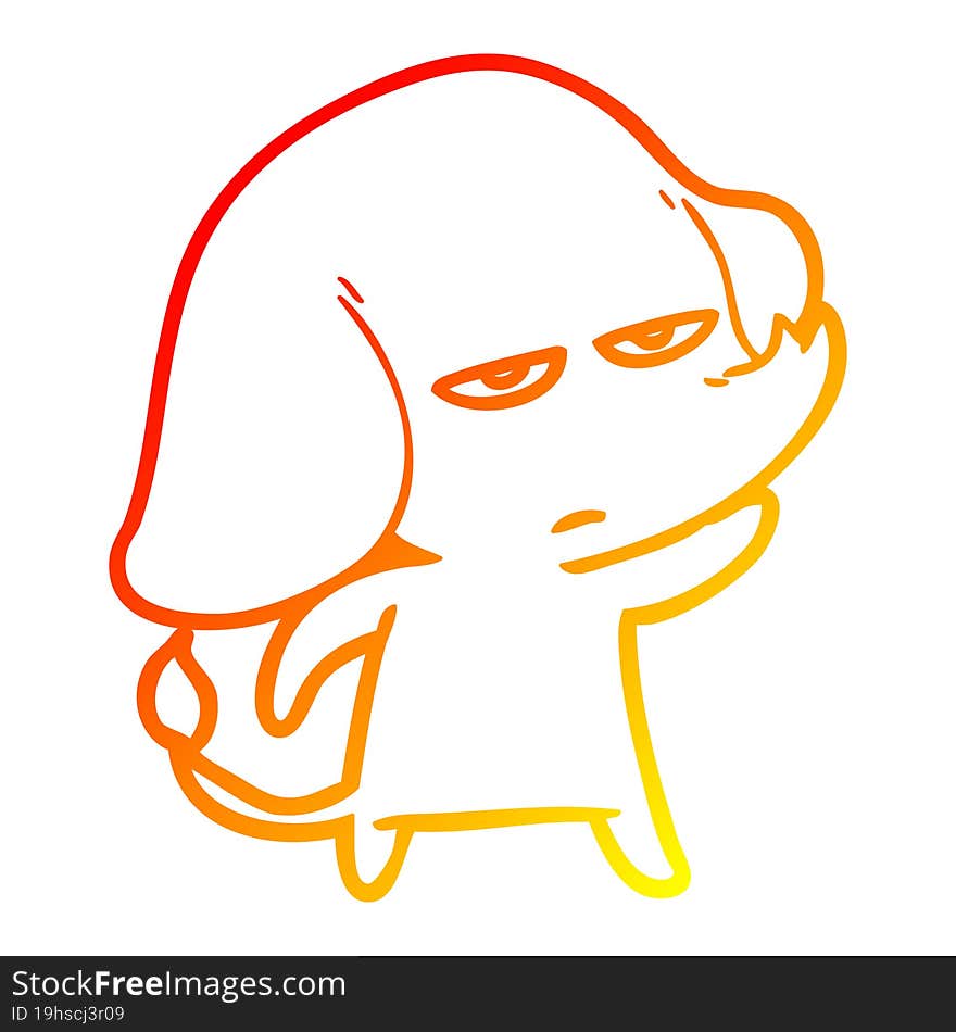 Warm Gradient Line Drawing Annoyed Cartoon Elephant