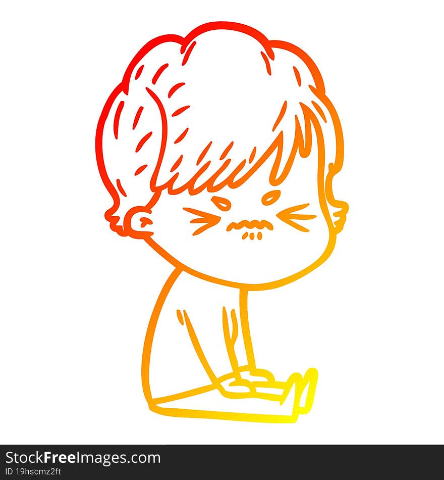 warm gradient line drawing cartoon frustrated woman