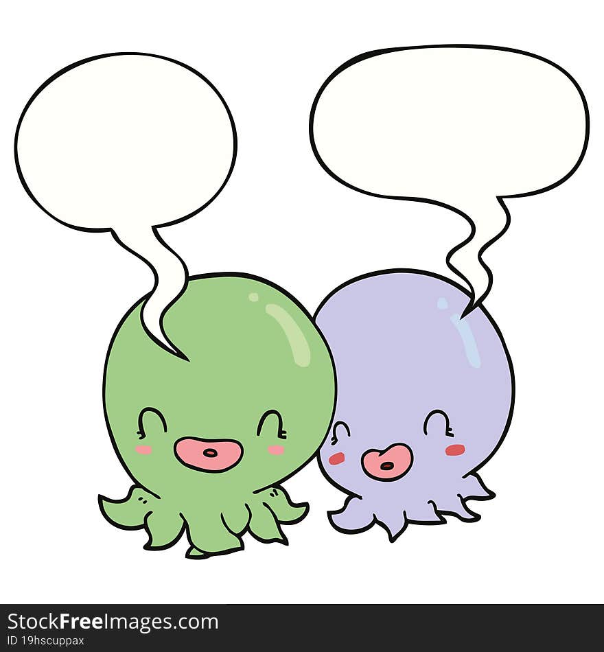 Two Cartoon Octopi  And Speech Bubble