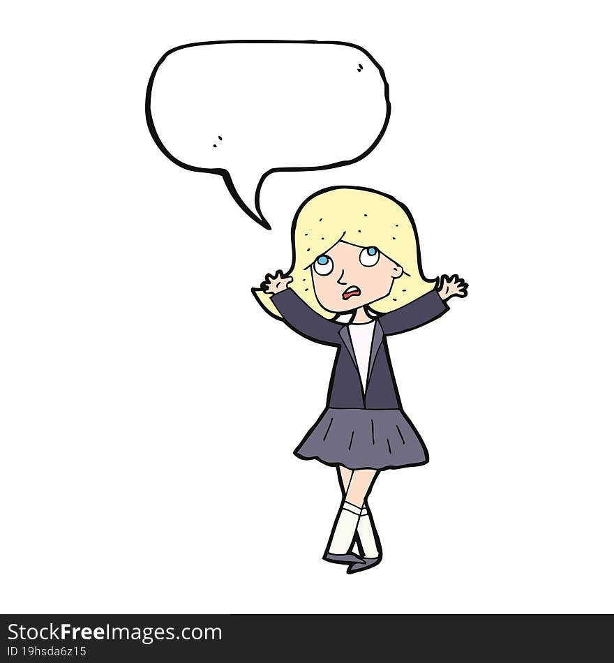 cartoon unhappy girl with speech bubble