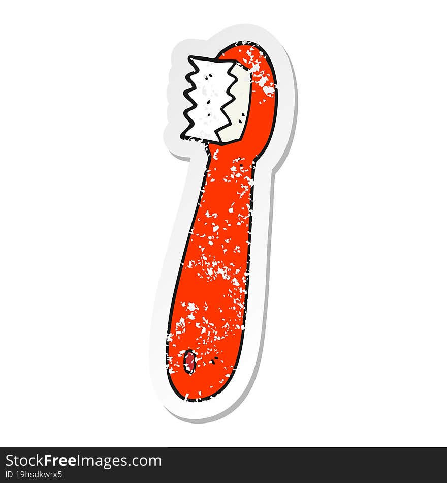 Distressed Sticker Of A Cartoon Toothbrush