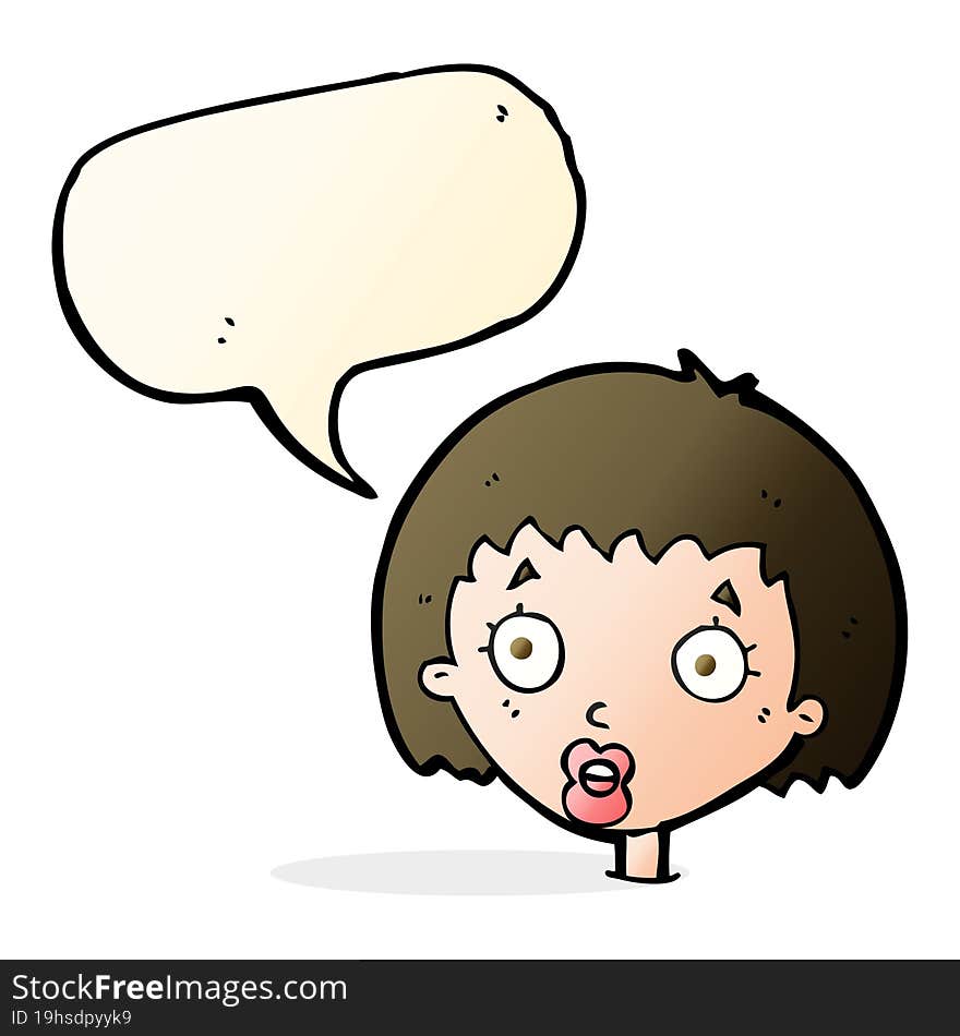 cartoon surprised female face with speech bubble