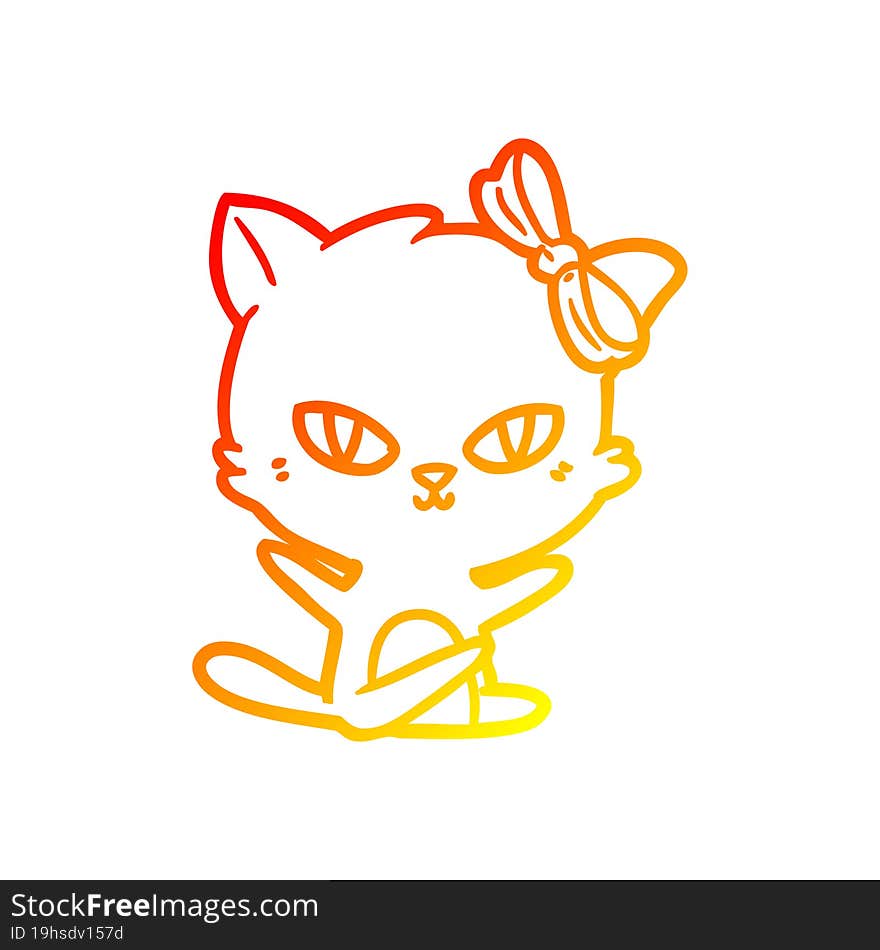 warm gradient line drawing cute cartoon cat