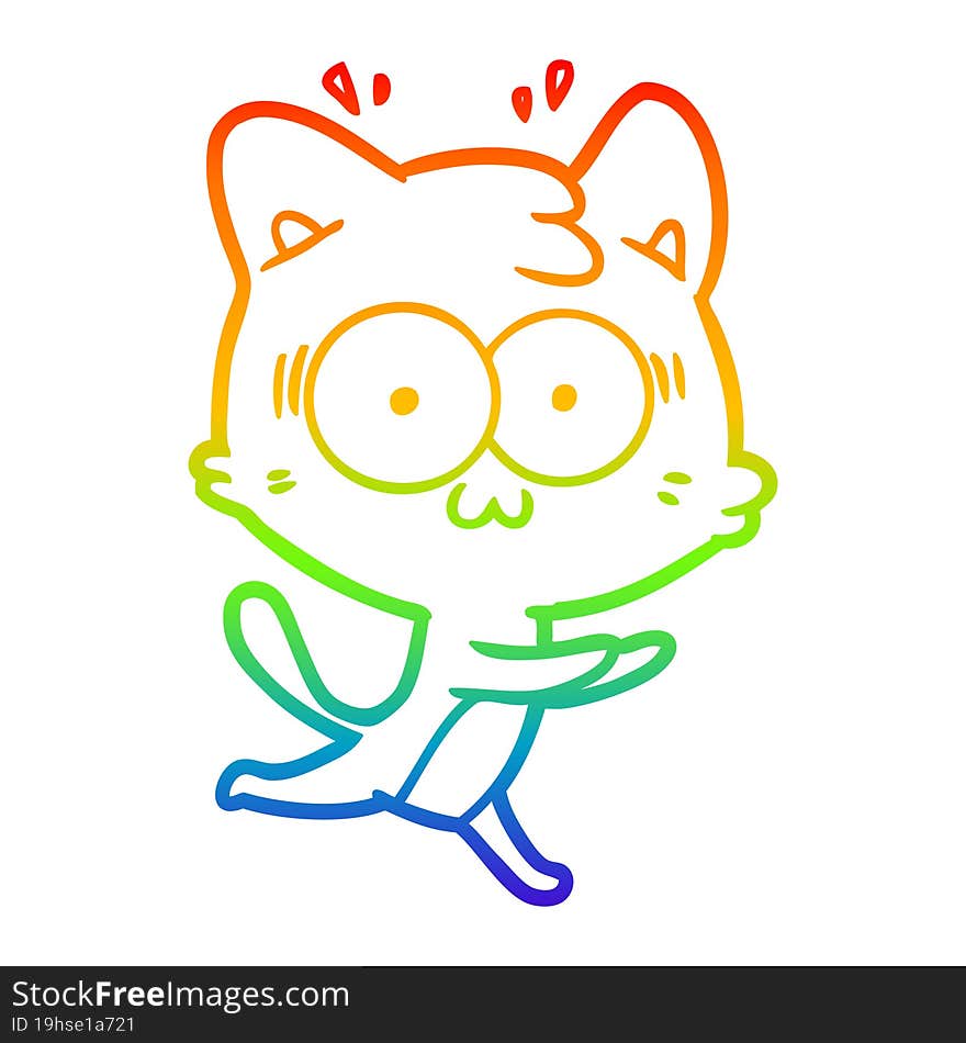 rainbow gradient line drawing cartoon surprised cat running