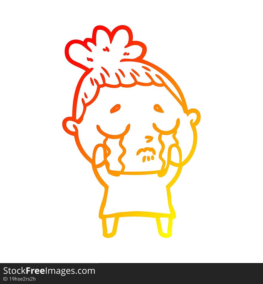 warm gradient line drawing of a cartoon crying woman