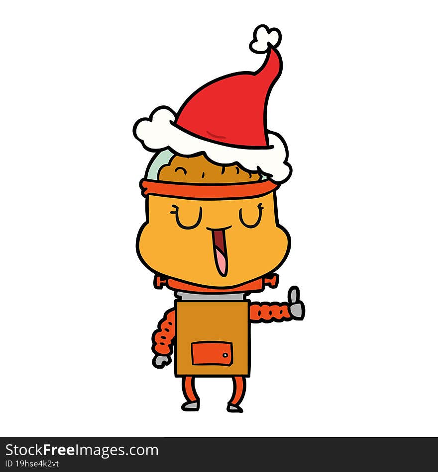 happy line drawing of a robot wearing santa hat