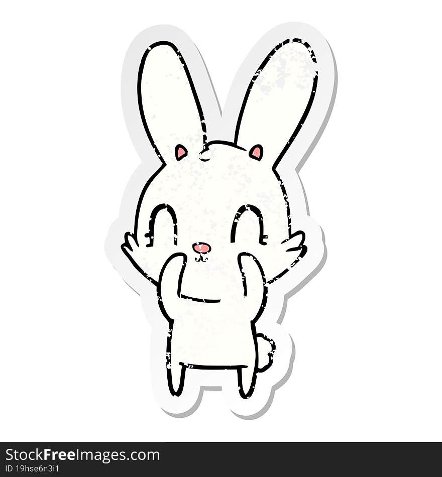 distressed sticker of a cute cartoon rabbit