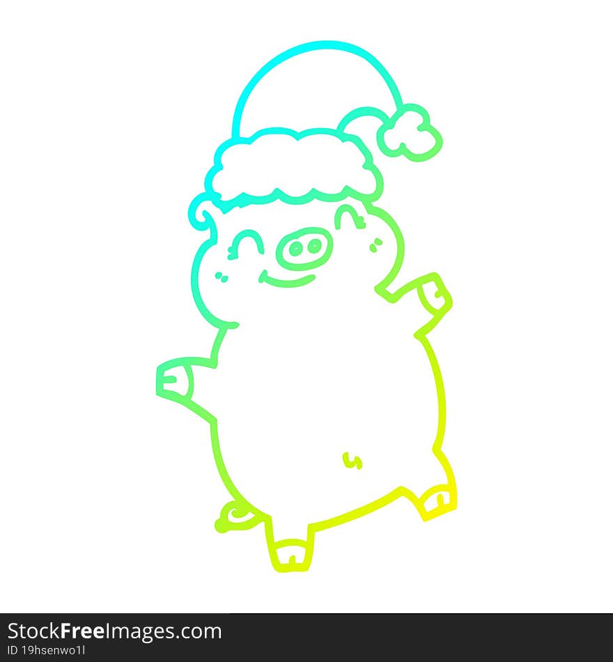 cold gradient line drawing cartoon happy christmas pig