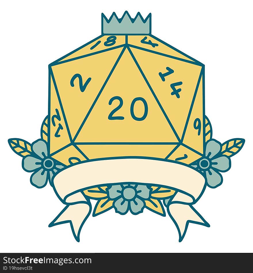 Natural 20 Critical Hit D20 Dice Roll Illustration