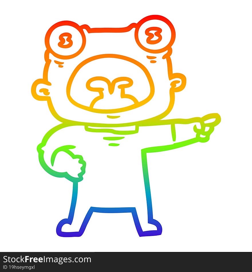 rainbow gradient line drawing of a cartoon weird alien shouting