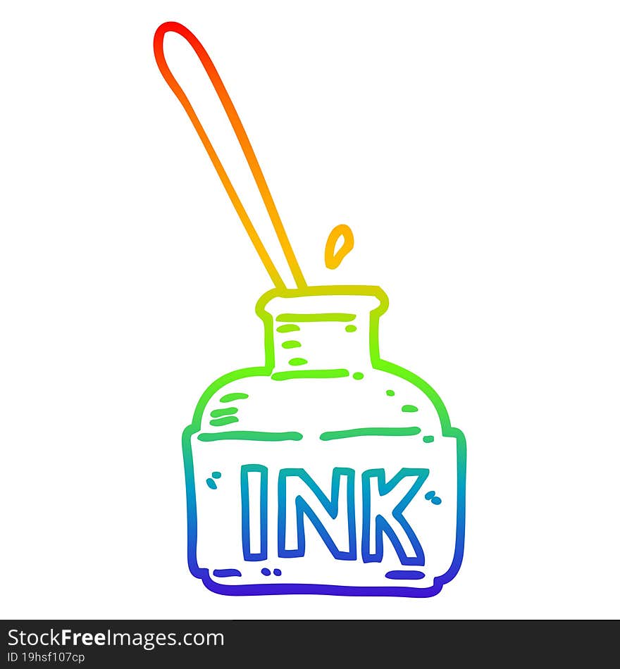 Rainbow Gradient Line Drawing Cartoon Ink Bottle