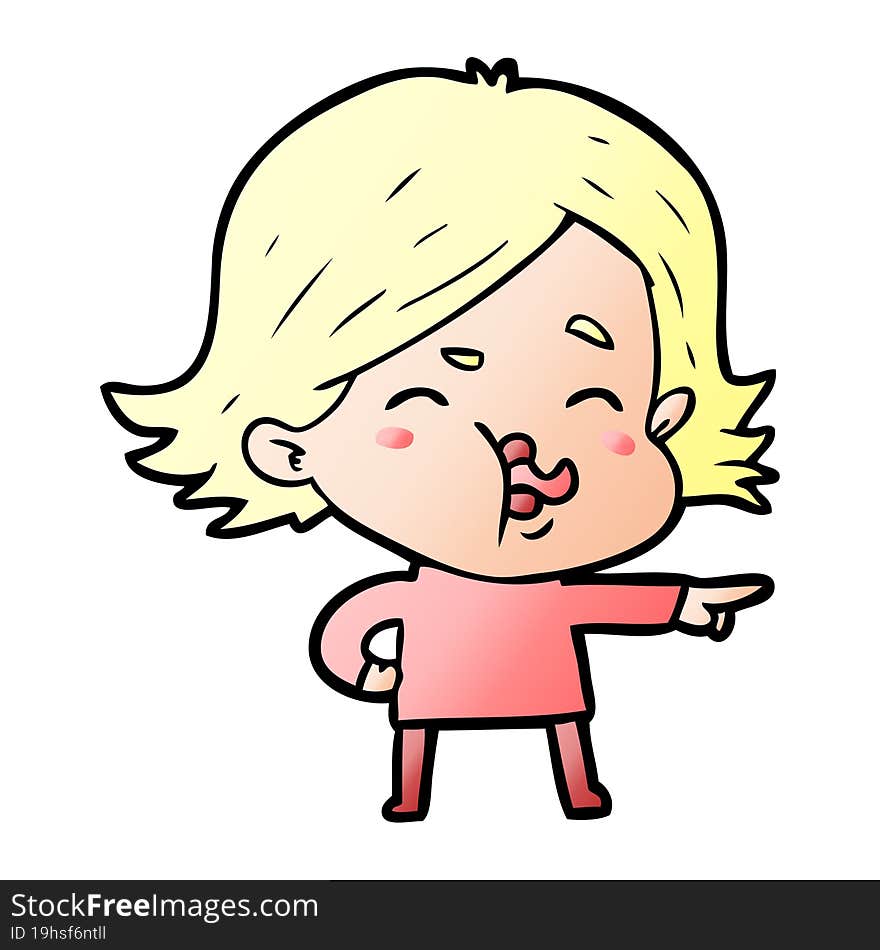 cartoon girl pulling face. cartoon girl pulling face