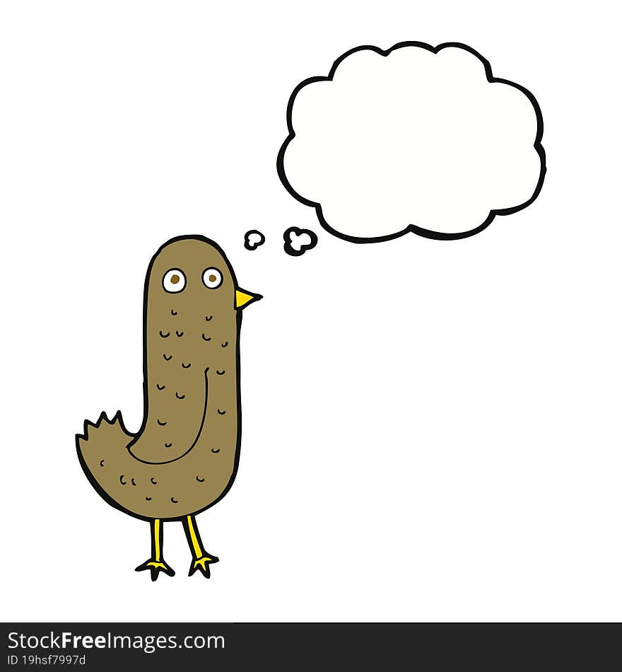 funny cartoon bird with thought bubble