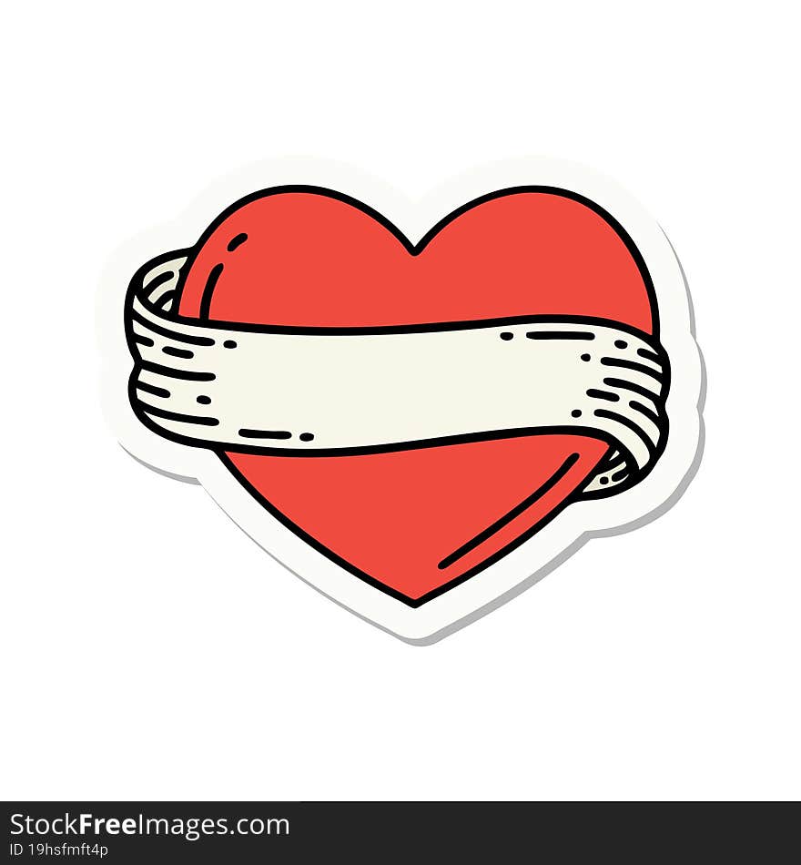 sticker of tattoo in traditional style of a heart and banner. sticker of tattoo in traditional style of a heart and banner