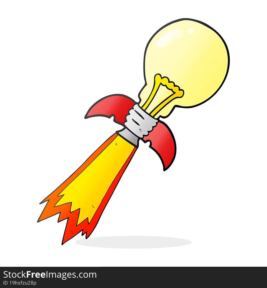 freehand drawn cartoon lightbulb rocket ship