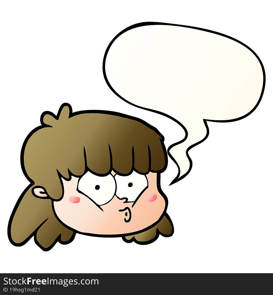 cartoon female face and speech bubble in smooth gradient style