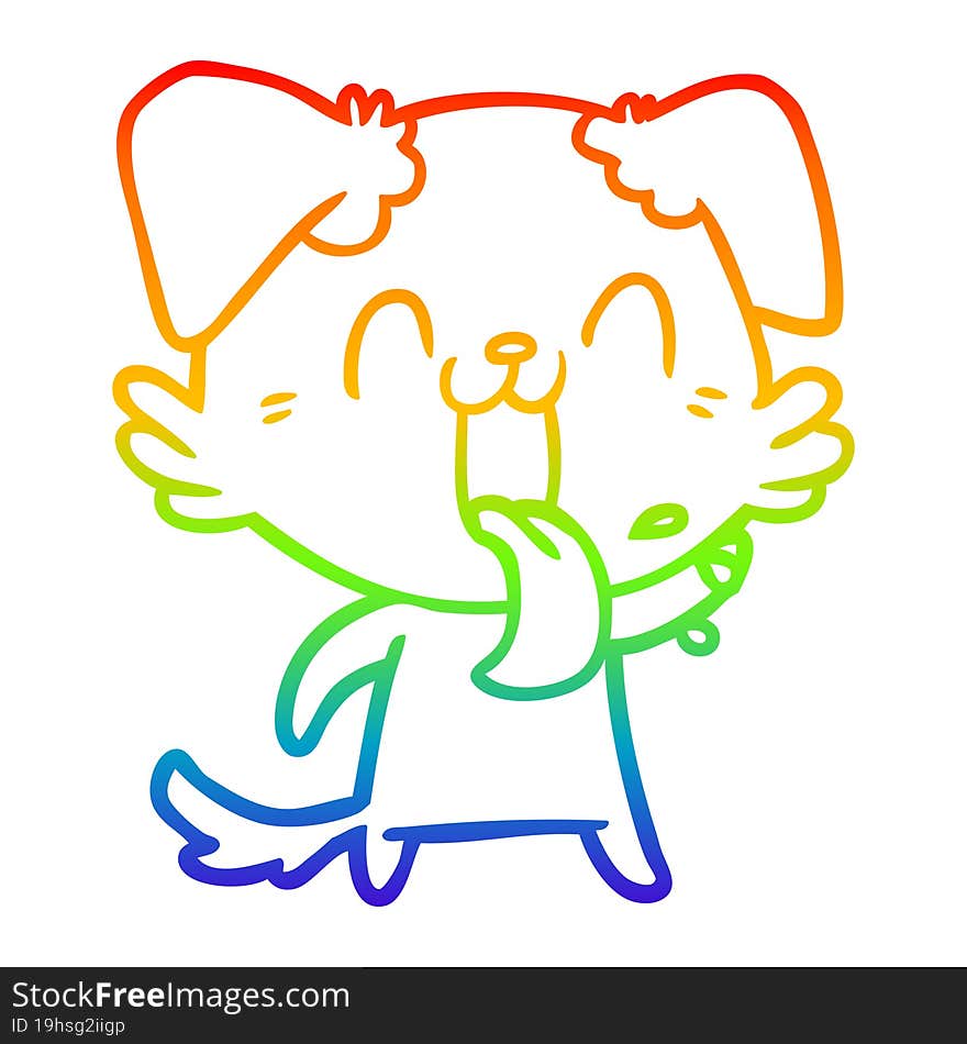 Rainbow Gradient Line Drawing Cartoon Panting Dog