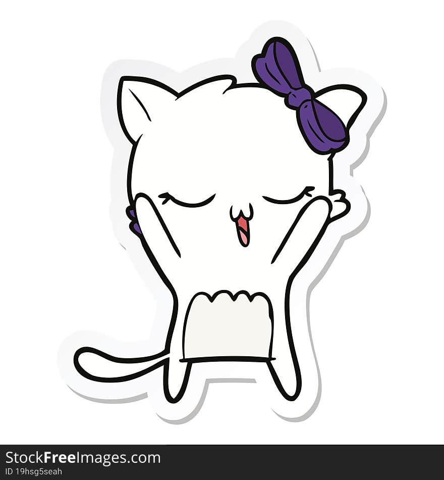 sticker of a cartoon cat with bow on head