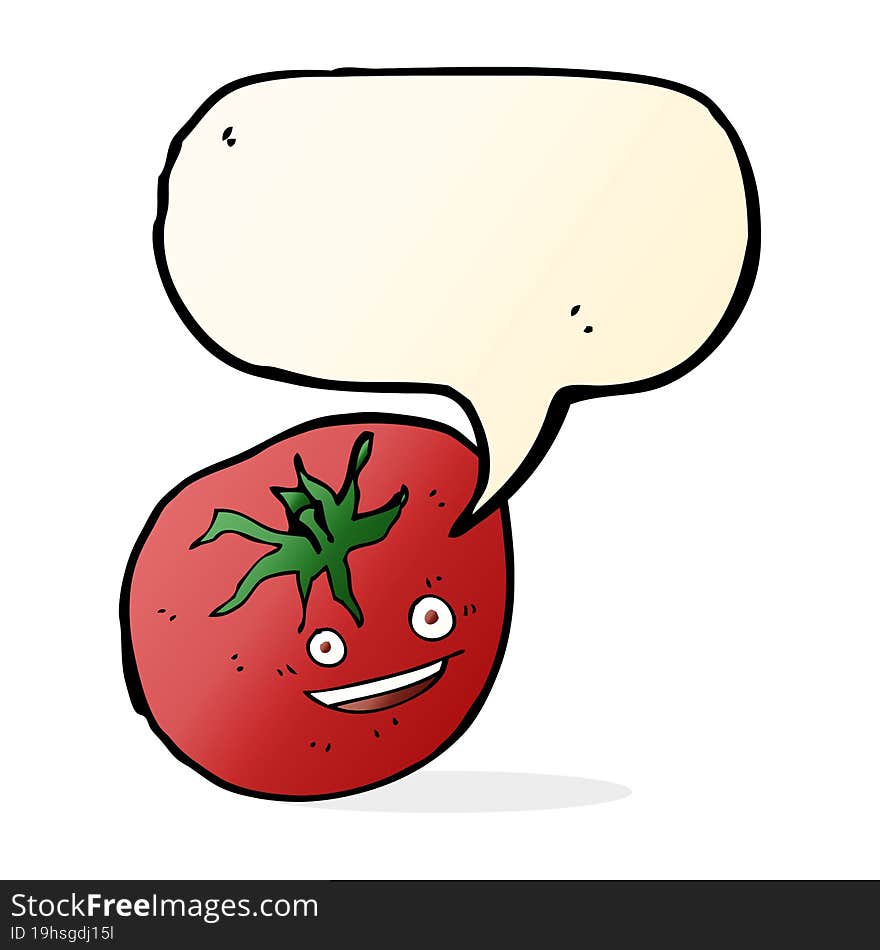 Cartoon Happy Tomato With Speech Bubble