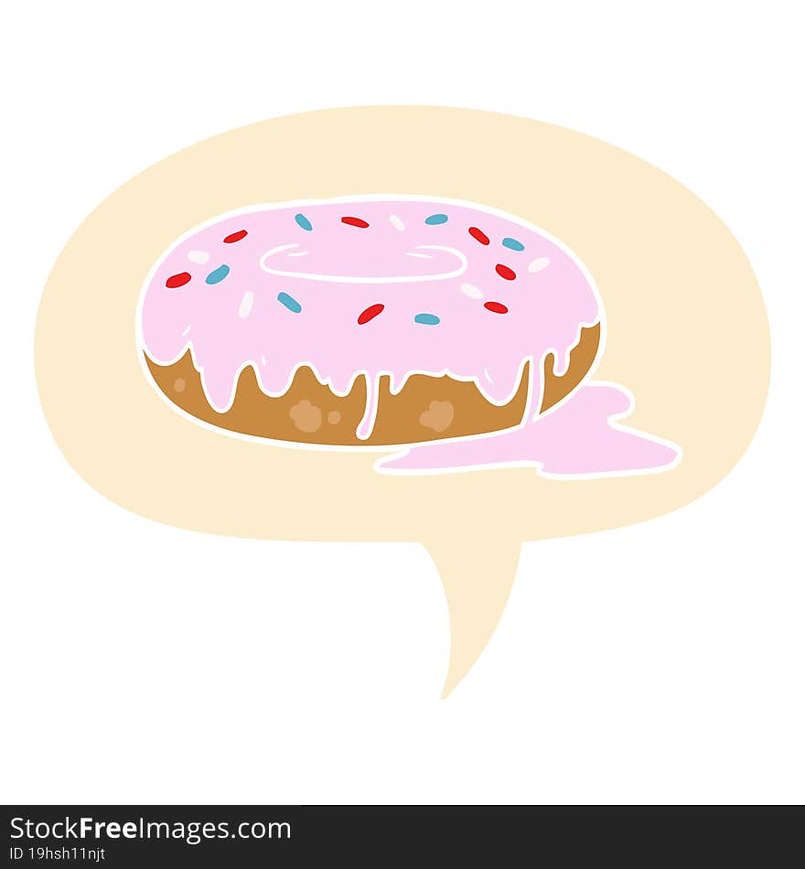 cartoon donut and speech bubble in retro style