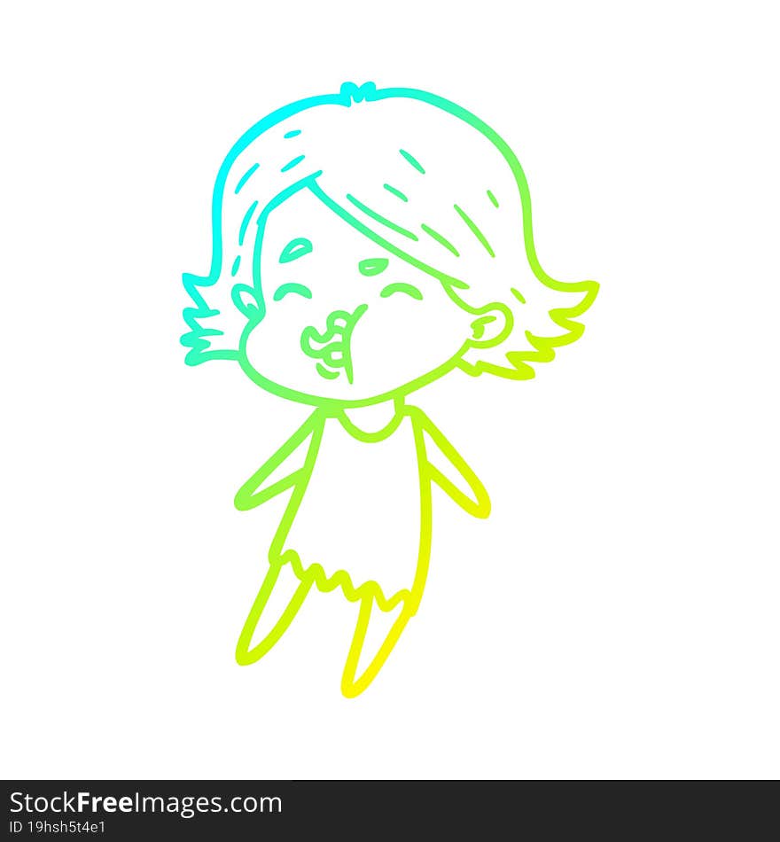 cold gradient line drawing cartoon girl pulling face