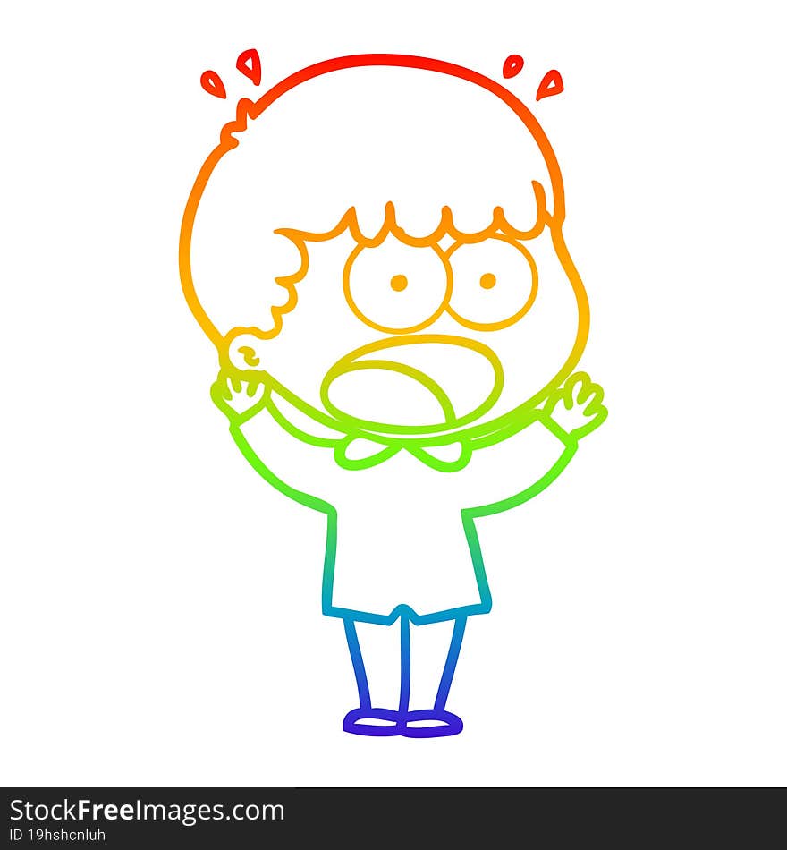 rainbow gradient line drawing of a cartoon shocked man