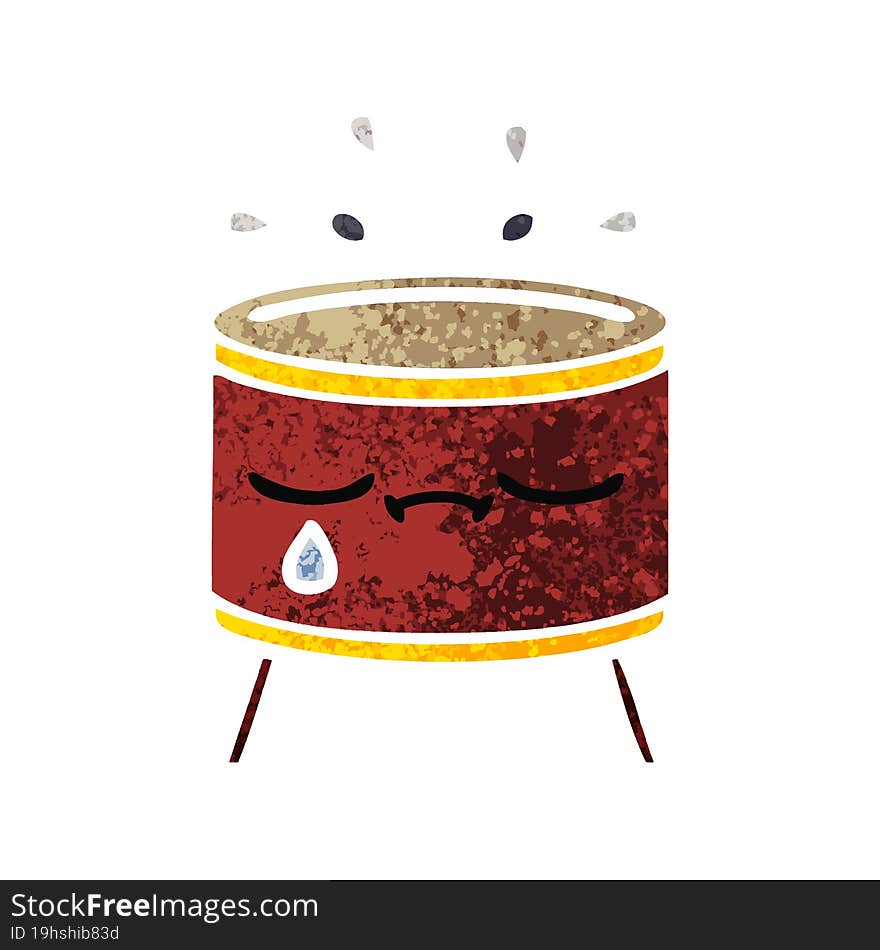 retro illustration style cartoon crying drum