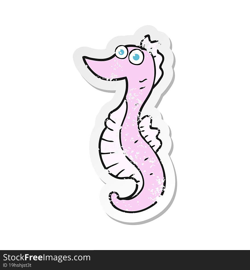 retro distressed sticker of a cartoon seahorse