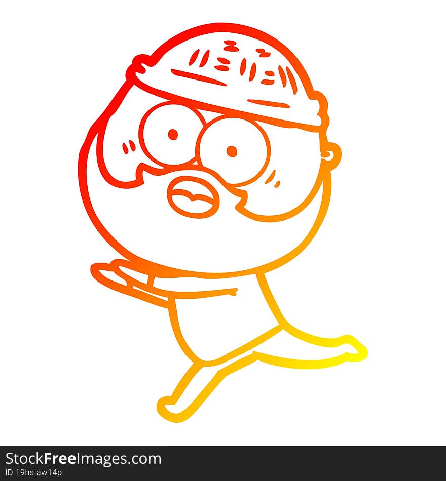 warm gradient line drawing cartoon bearded man running away