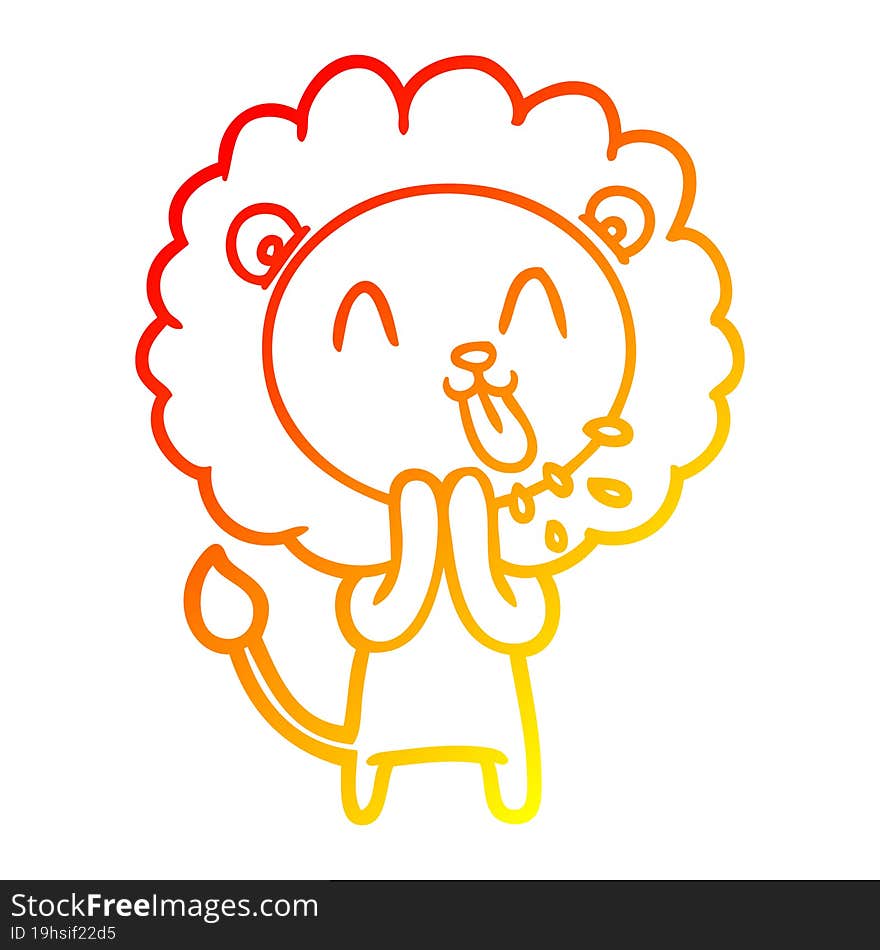 warm gradient line drawing of a happy cartoon lion