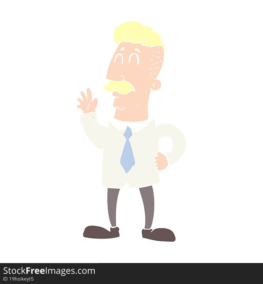 Flat Color Illustration Of A Cartoon Office Man Waving