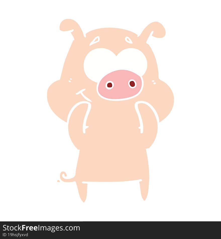 happy flat color style cartoon pig