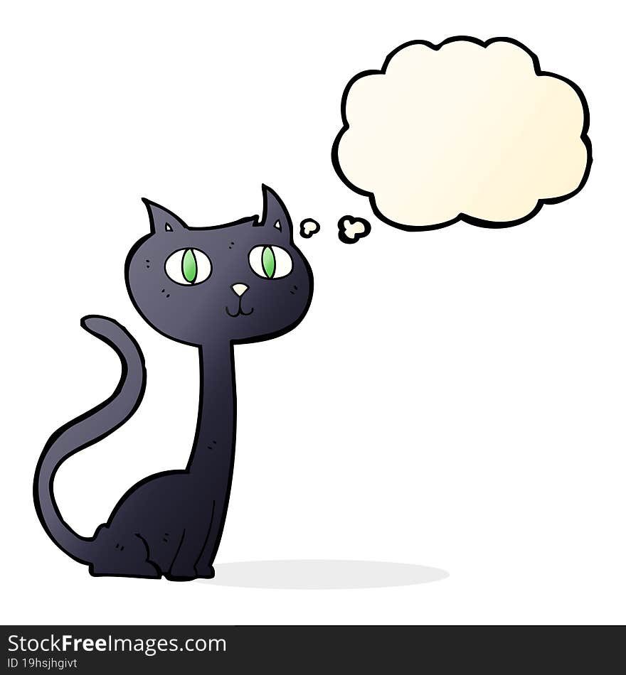 cartoon black cat with thought bubble