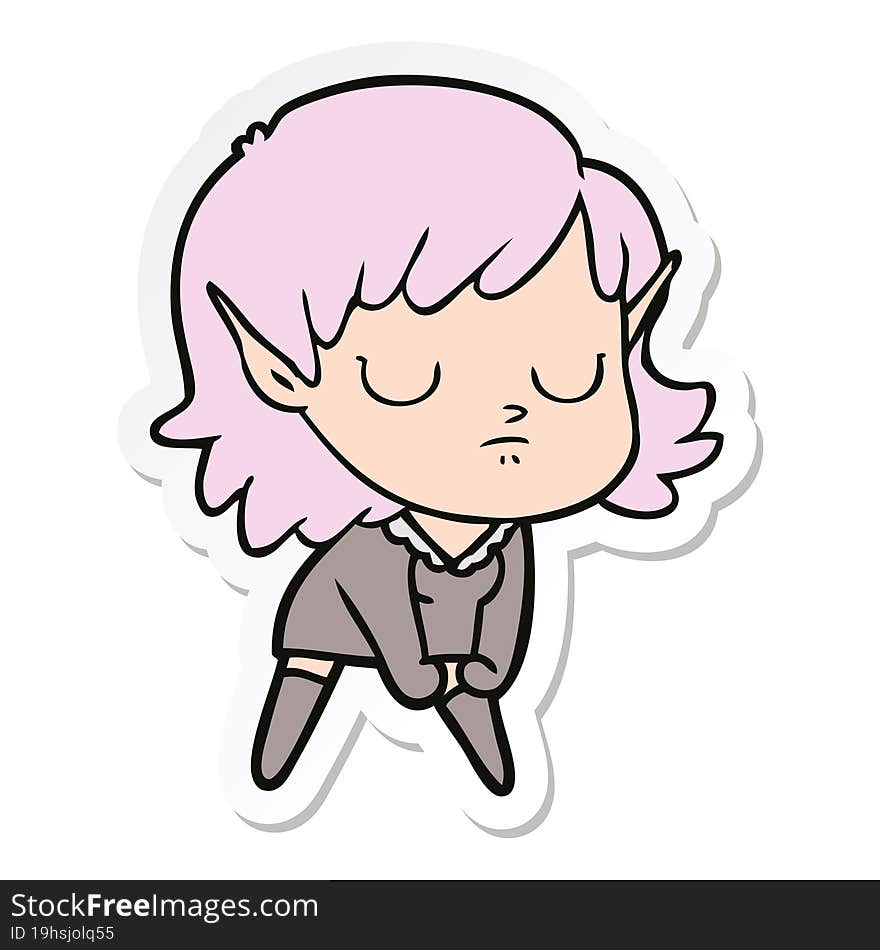 Sticker Of A Cartoon Elf Girl