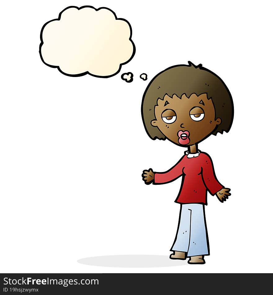 Cartoon Tired Woman With Thought Bubble