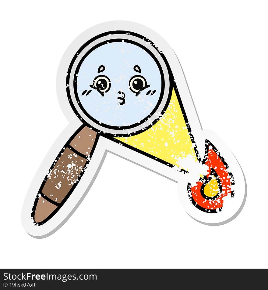 distressed sticker of a cute cartoon magnifying glass