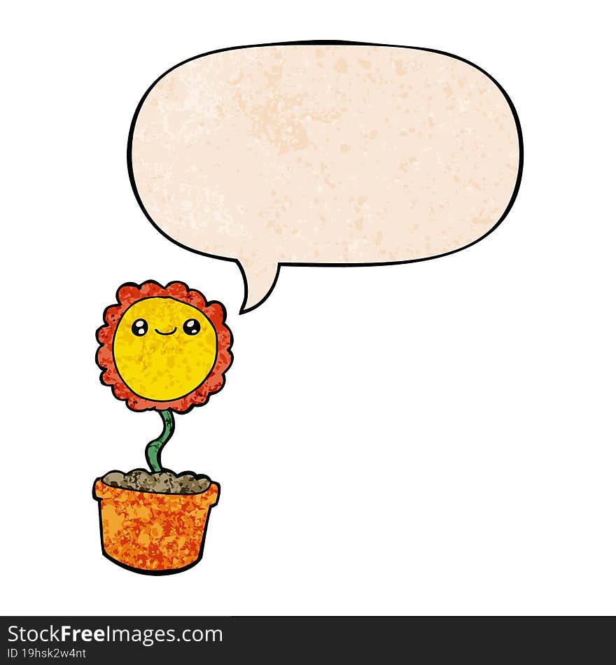 Cartoon Flower And Speech Bubble In Retro Texture Style