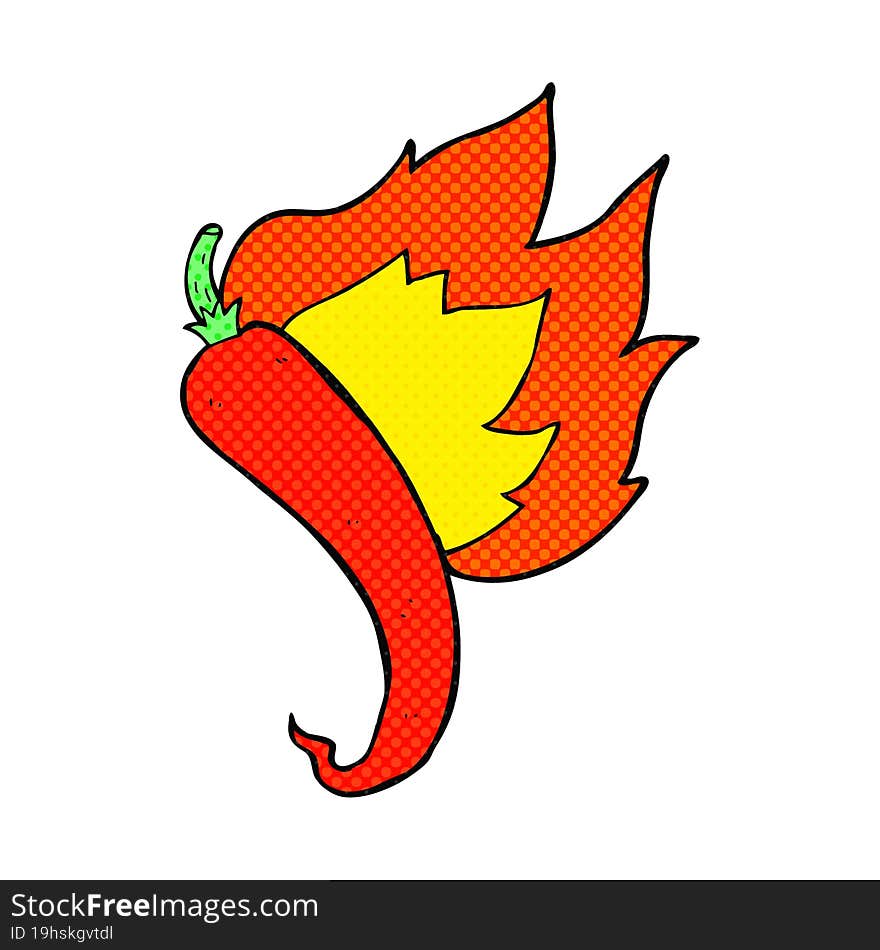 freehand drawn comic book style cartoon flaming hot chilli pepper