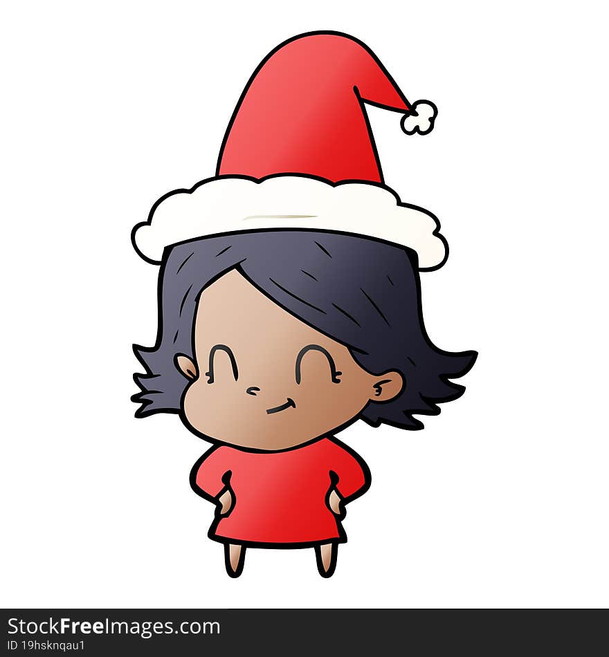 gradient cartoon of a friendly girl wearing santa hat