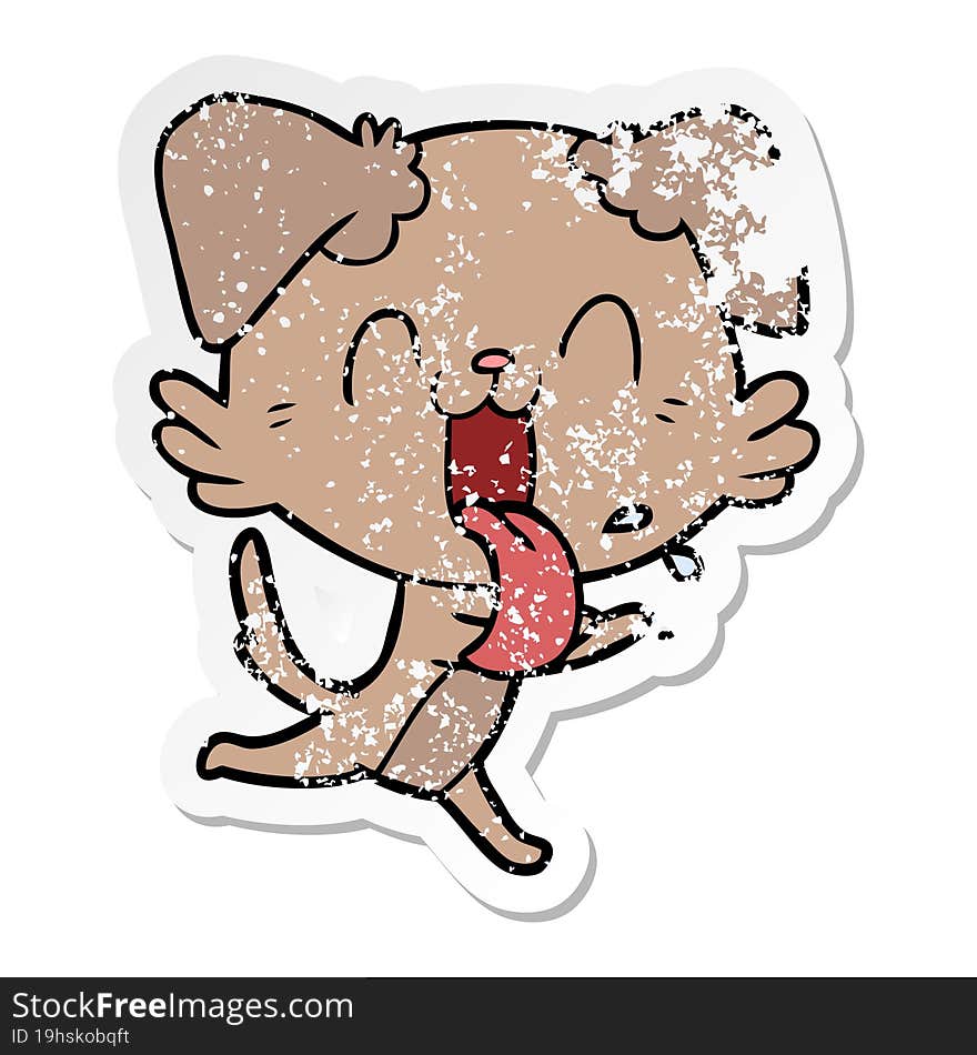 Distressed Sticker Of A Cartoon Panting Dog Running