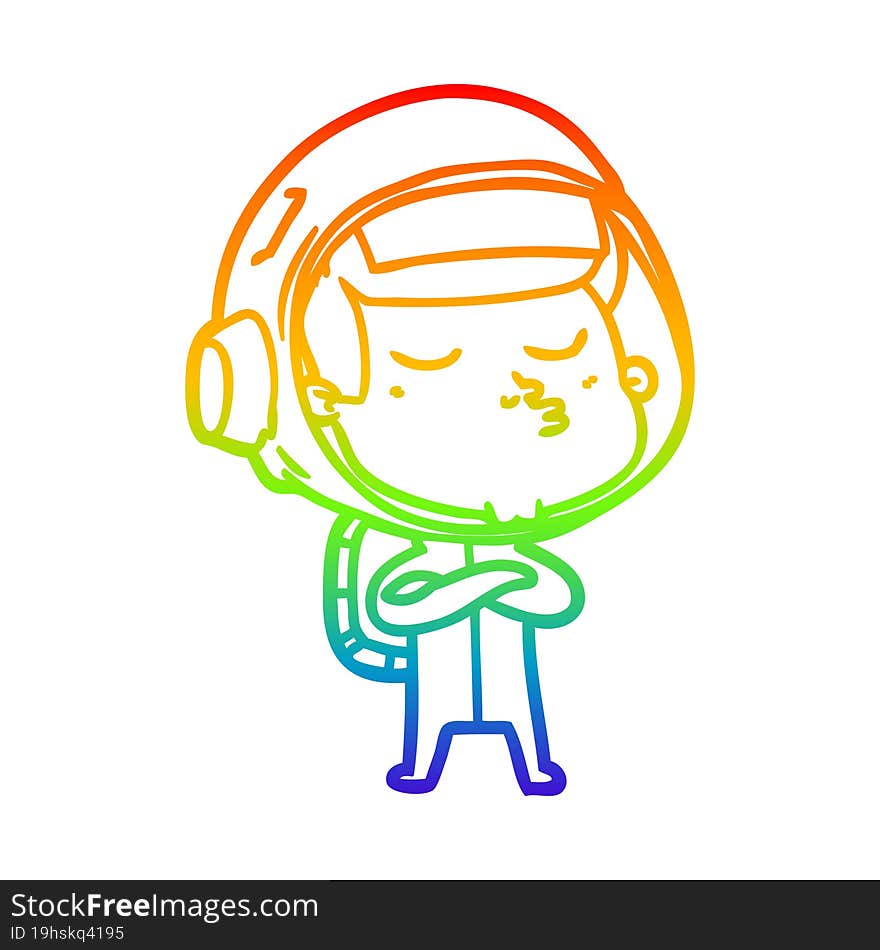 Rainbow Gradient Line Drawing Cartoon Confident Astronaut