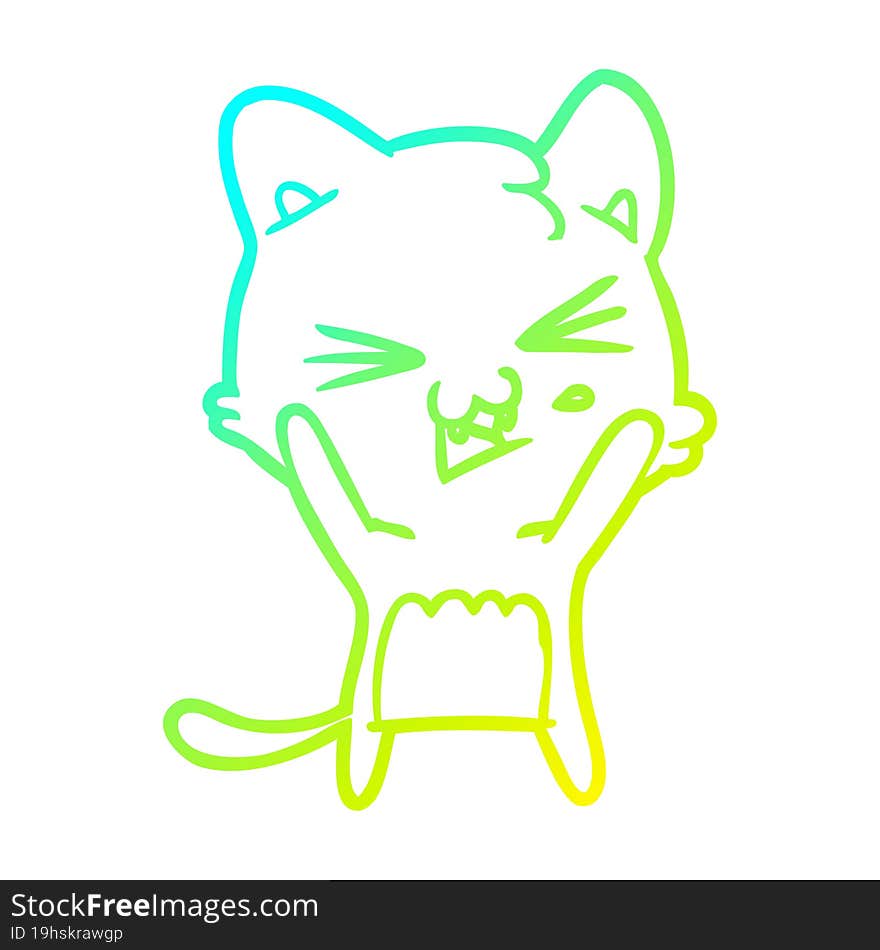 Cold Gradient Line Drawing Cartoon Cat Hissing