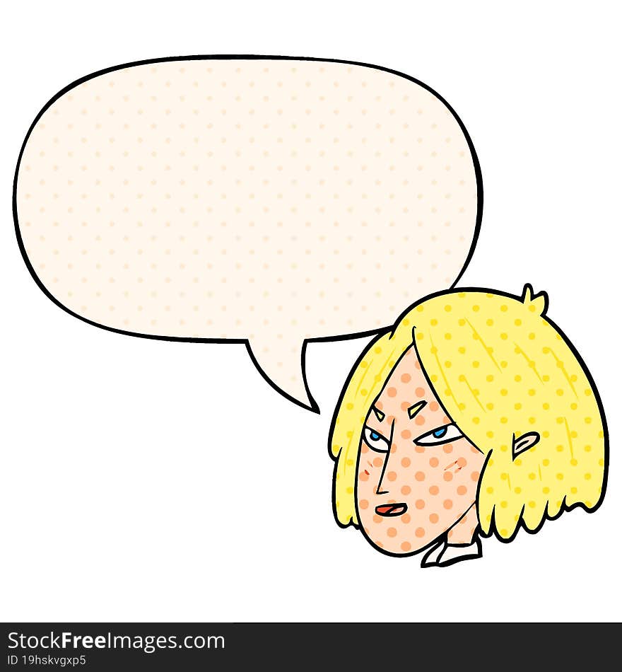 Cartoon Woman And Speech Bubble In Comic Book Style