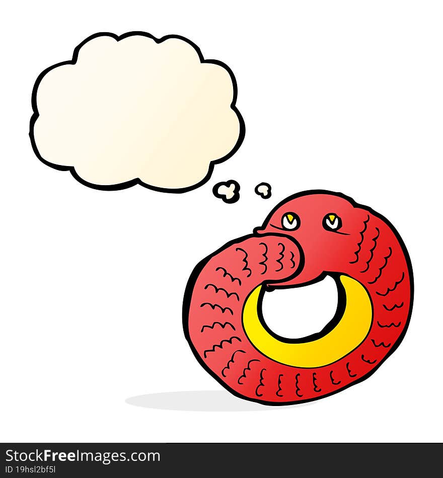 cartoon snake eating own tail with thought bubble