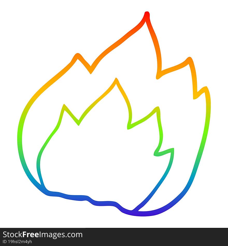 Rainbow Gradient Line Drawing Cartoon Fire