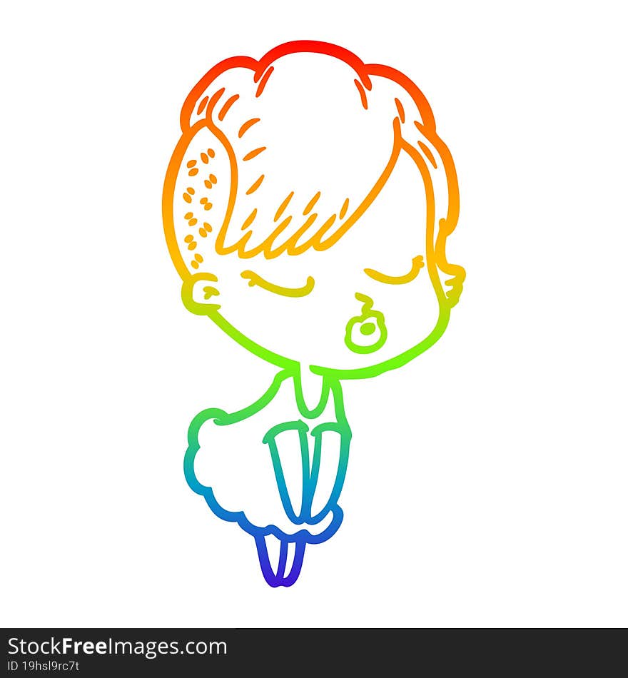 rainbow gradient line drawing cartoon pretty hipster girl