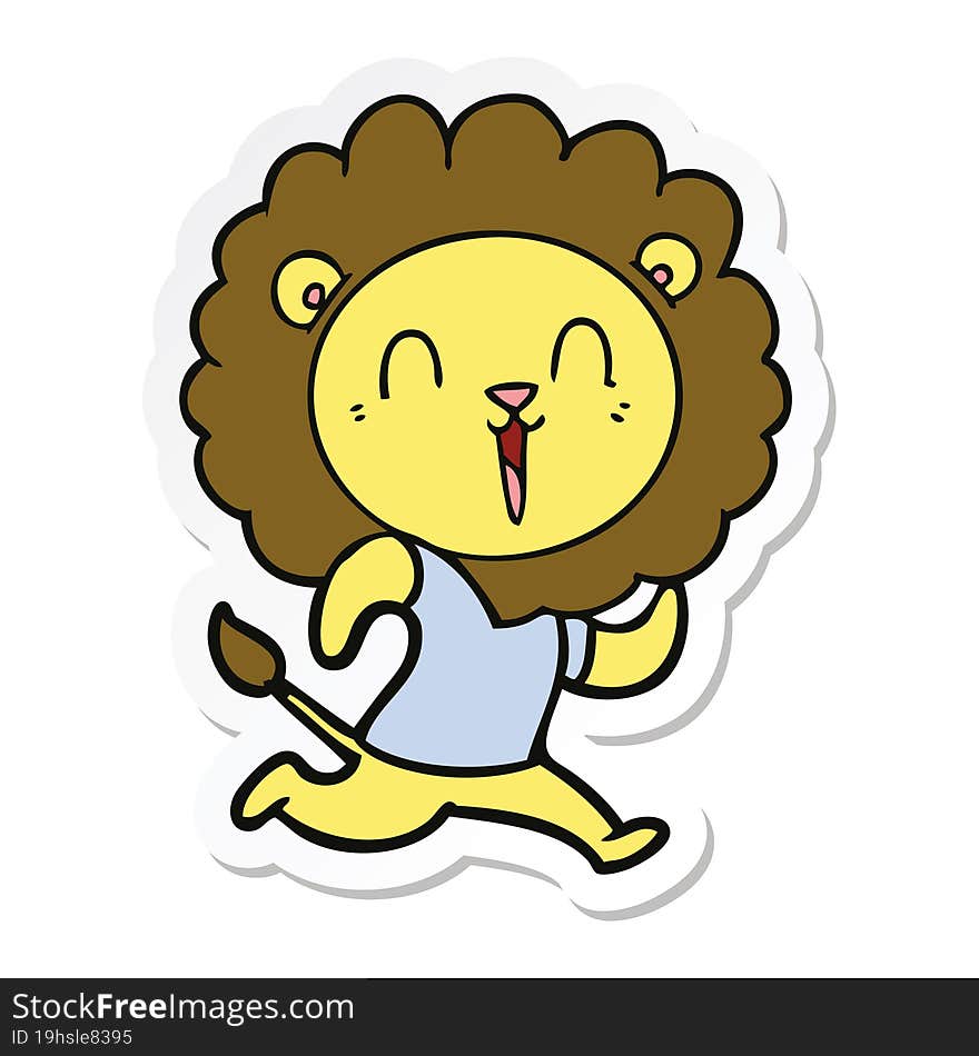 Sticker Of A Laughing Lion Cartoon