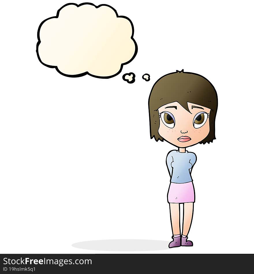 cartoon shy girl with thought bubble