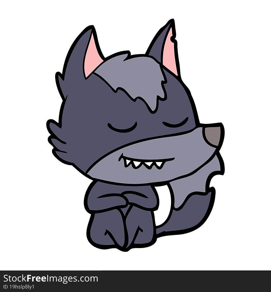 friendly cartoon wolf sitting. friendly cartoon wolf sitting